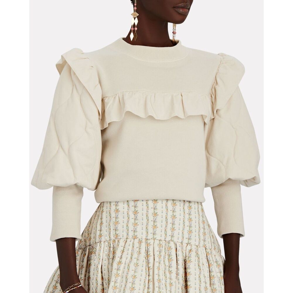 Sea New York Layla Quilted Puff Sleeve Sweatshirt, Oatmeal, Size M